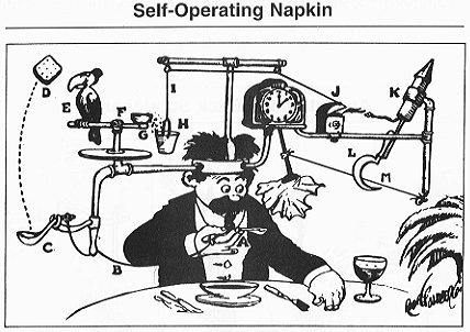 illustration of a Rube Goldberg machine.
