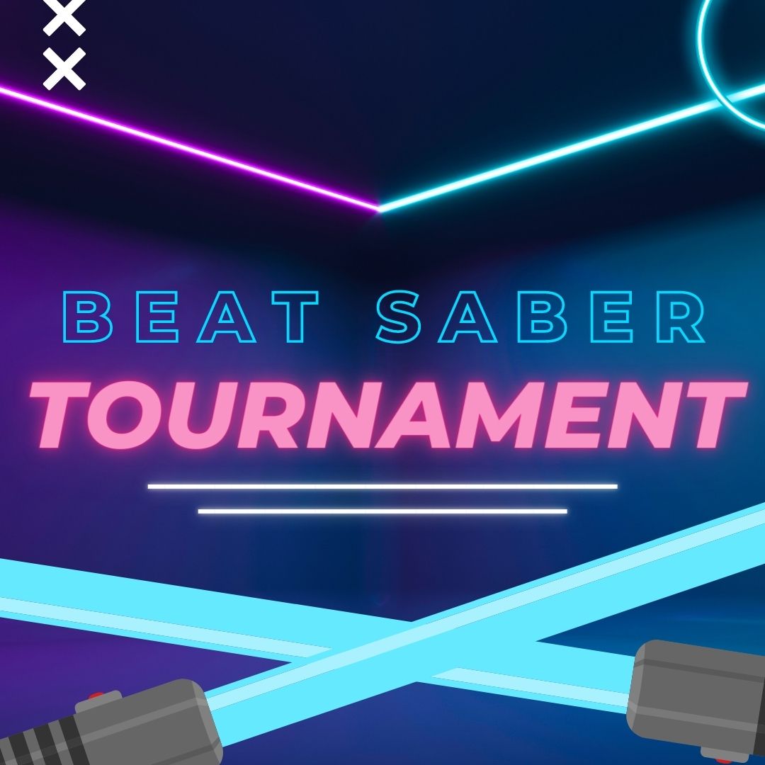 promotional image for a Beat Saber competition. Shows two light sabers.