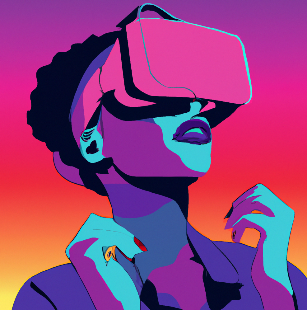 illustration of a woman wearing a VR headset.
