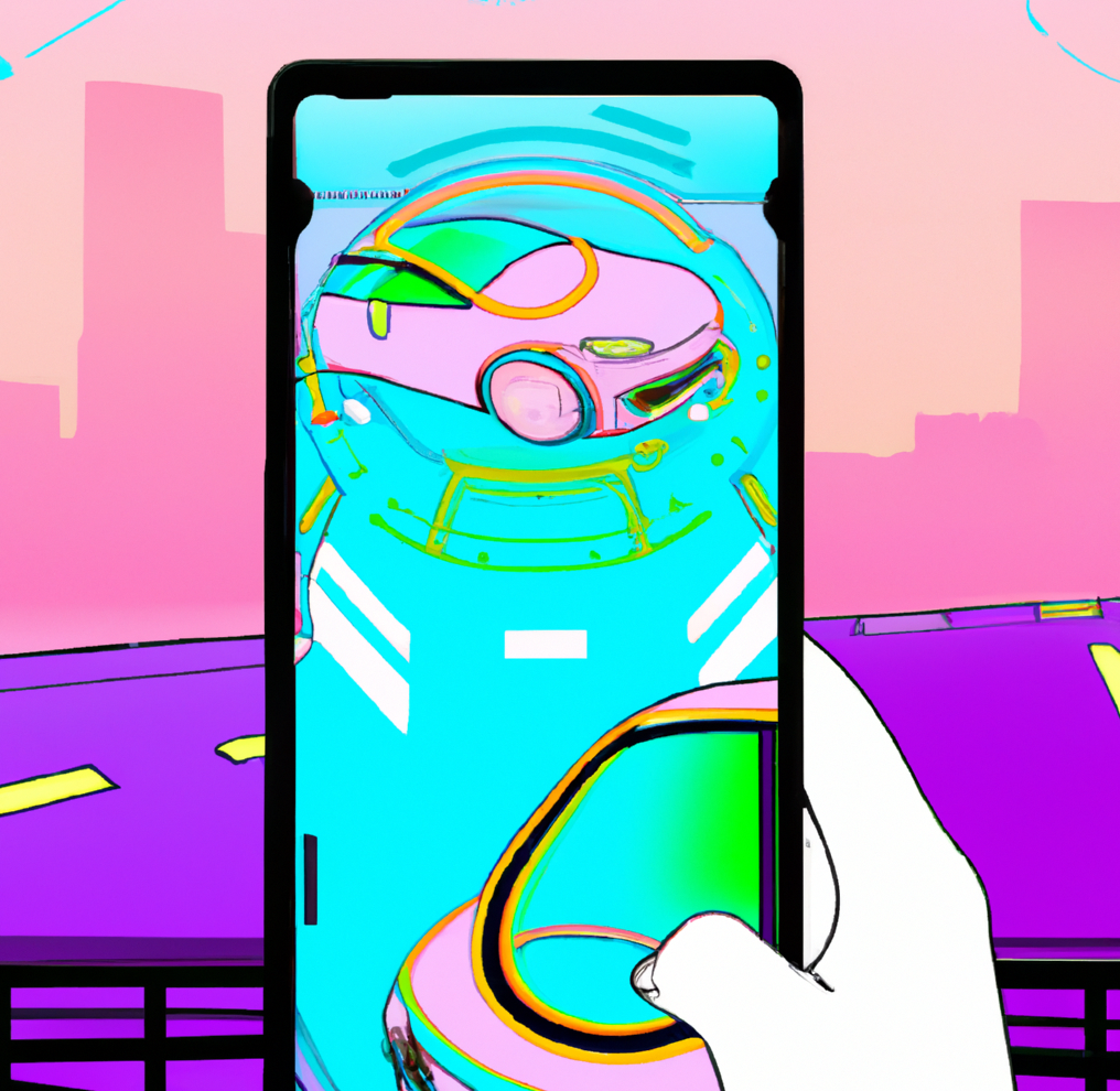 illustration of a person using a cell phone that shows an augmented reality car.
