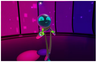 A dancing robot from a virtual reality game called First Steps. 