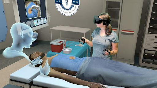 person in virtual reality practicing surgery.
